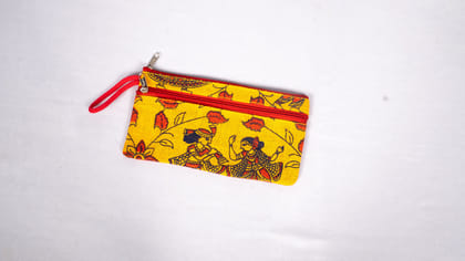 Handmade cotton ikat coin purse with zipper closure