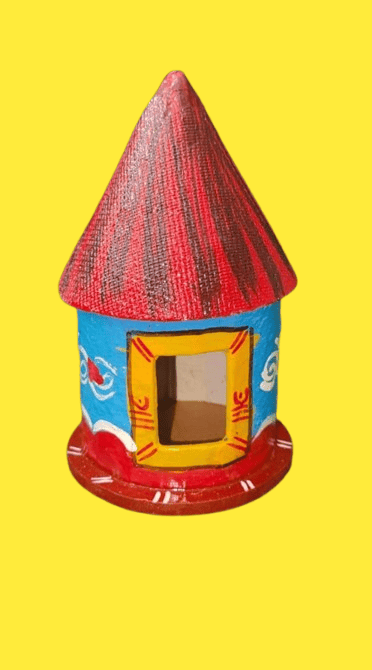 Hand-painted wooden hut home decor