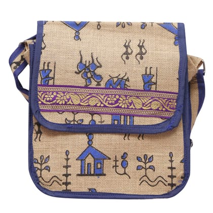 Sling Jute Bag/Warli Art Print Jute Bag/Beige Sling Bag/Sling Bag/Bag/Jute Bag