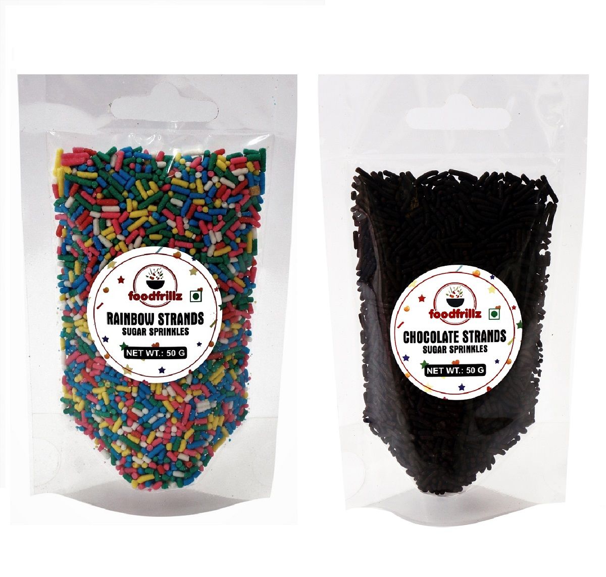 foodfrillz Chocolate Strands & Rainbow Strands (50 g x 2) Sprinkles vermicelli for cake decoration