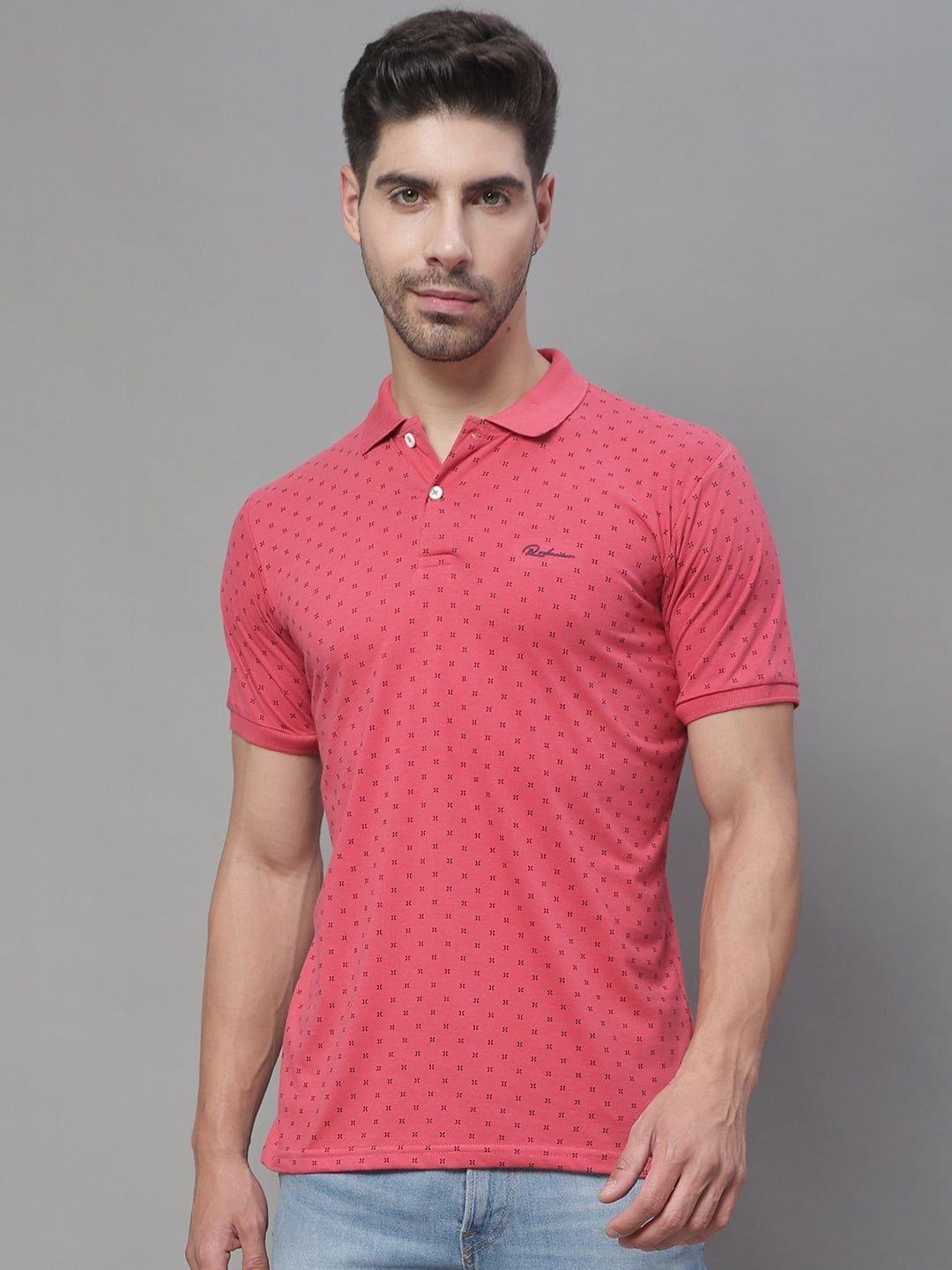 Rodamo Micro Ditsy Printed Polo Collar Slim Fit Cotton T-shirt