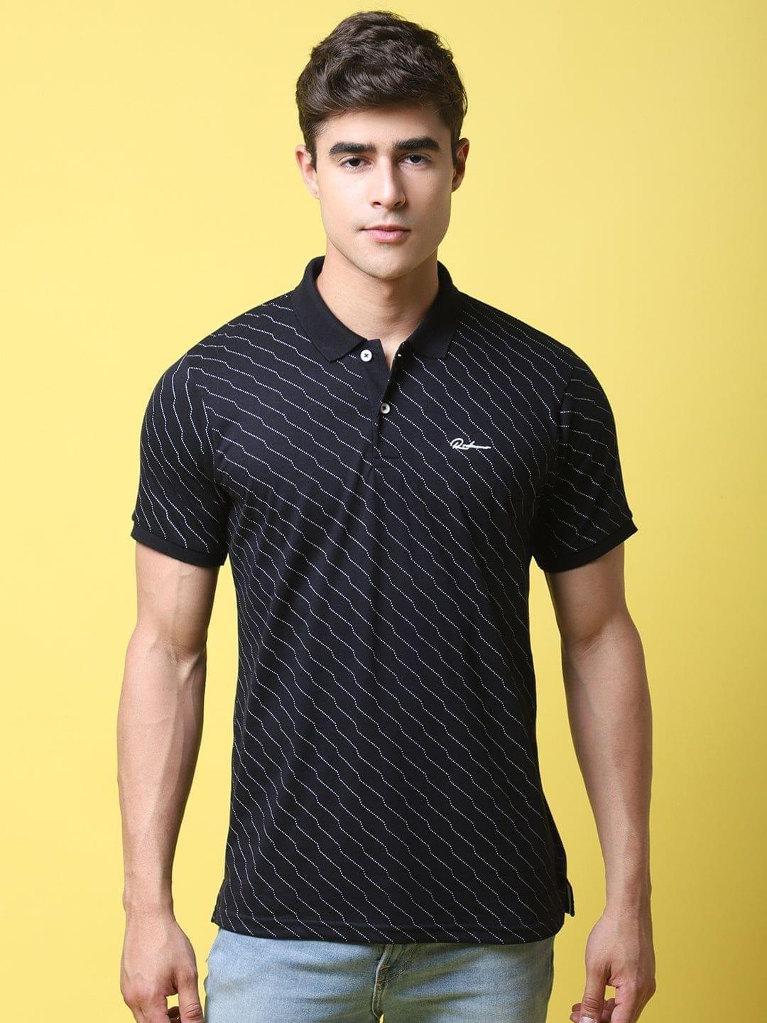 Rodamo Geometric Printed Polo Collar Cotton Slim Fit T-shirt