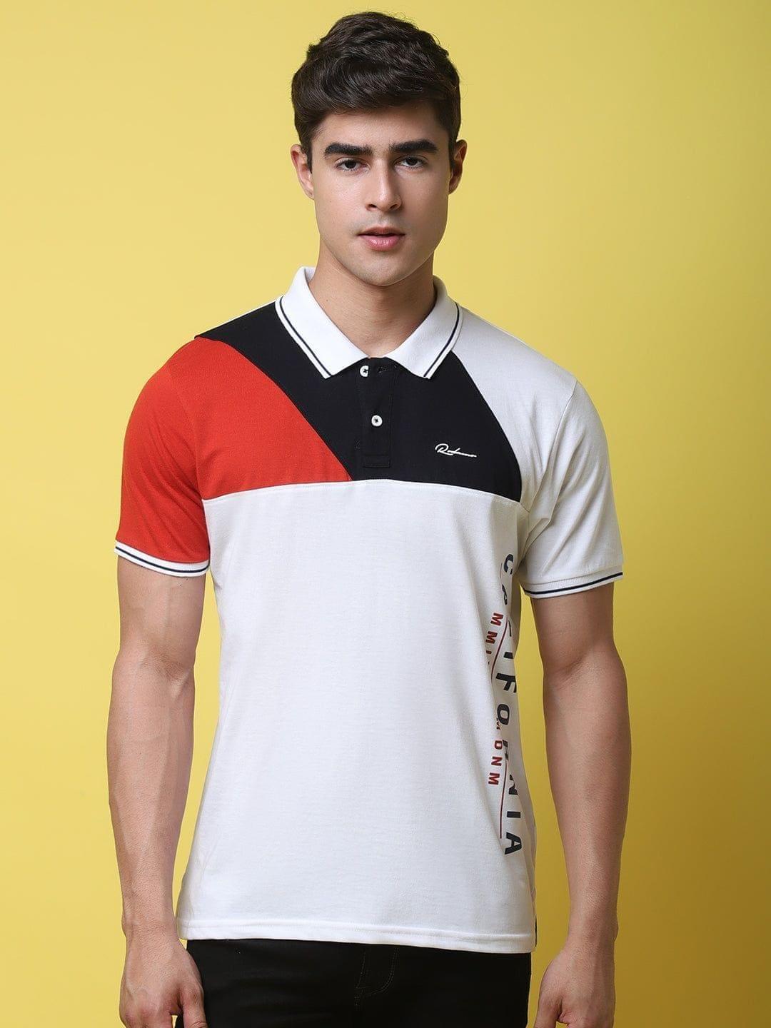 Rodamo Colourblocked Polo Collar Slim Fit Cotton T-Shirt