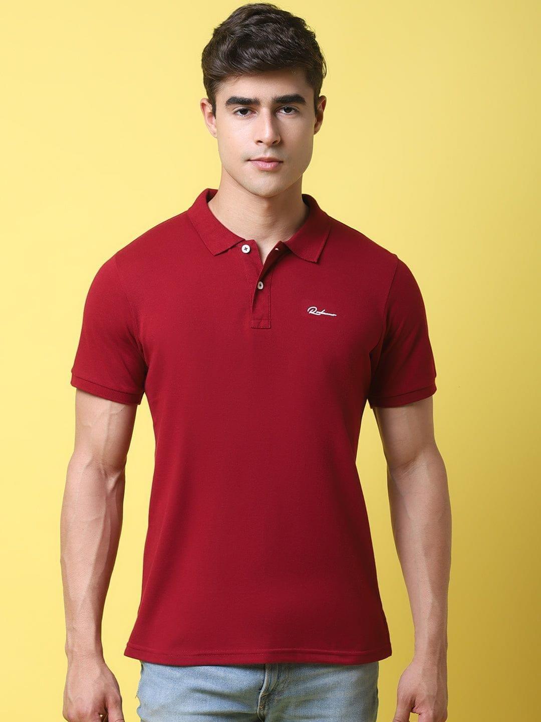 Rodamo Polo Collar Maroon Slim Fit Cotton T-Shirt