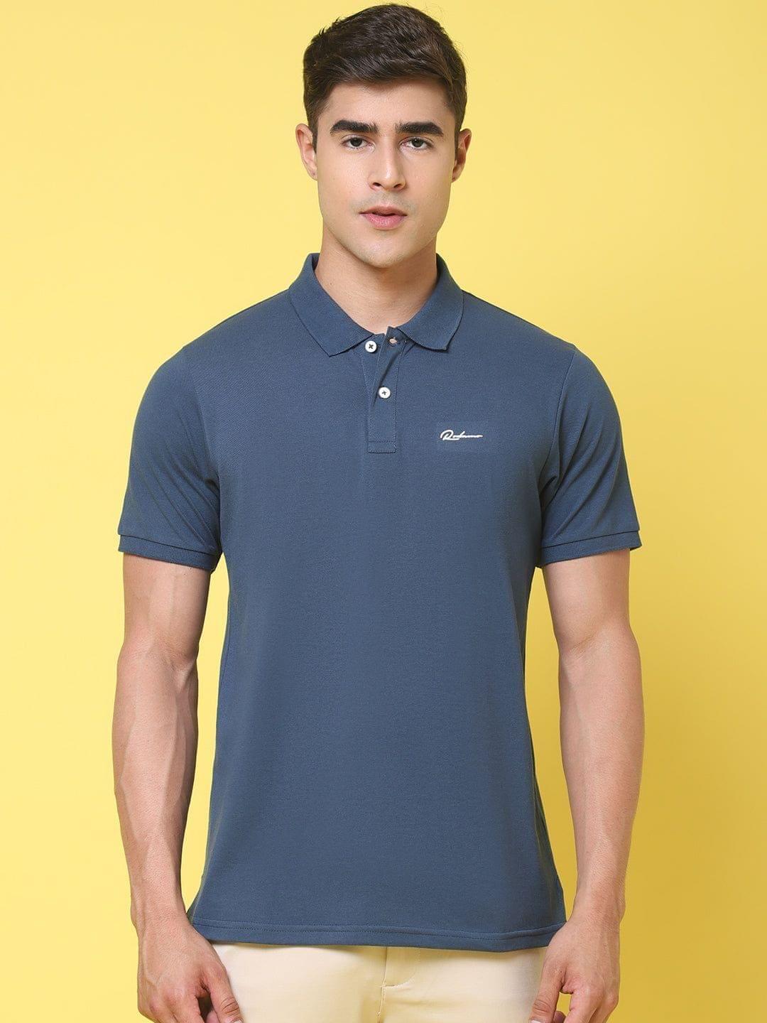 Rodamo Polo Collar Blue Slim Fit Cotton T-Shirt