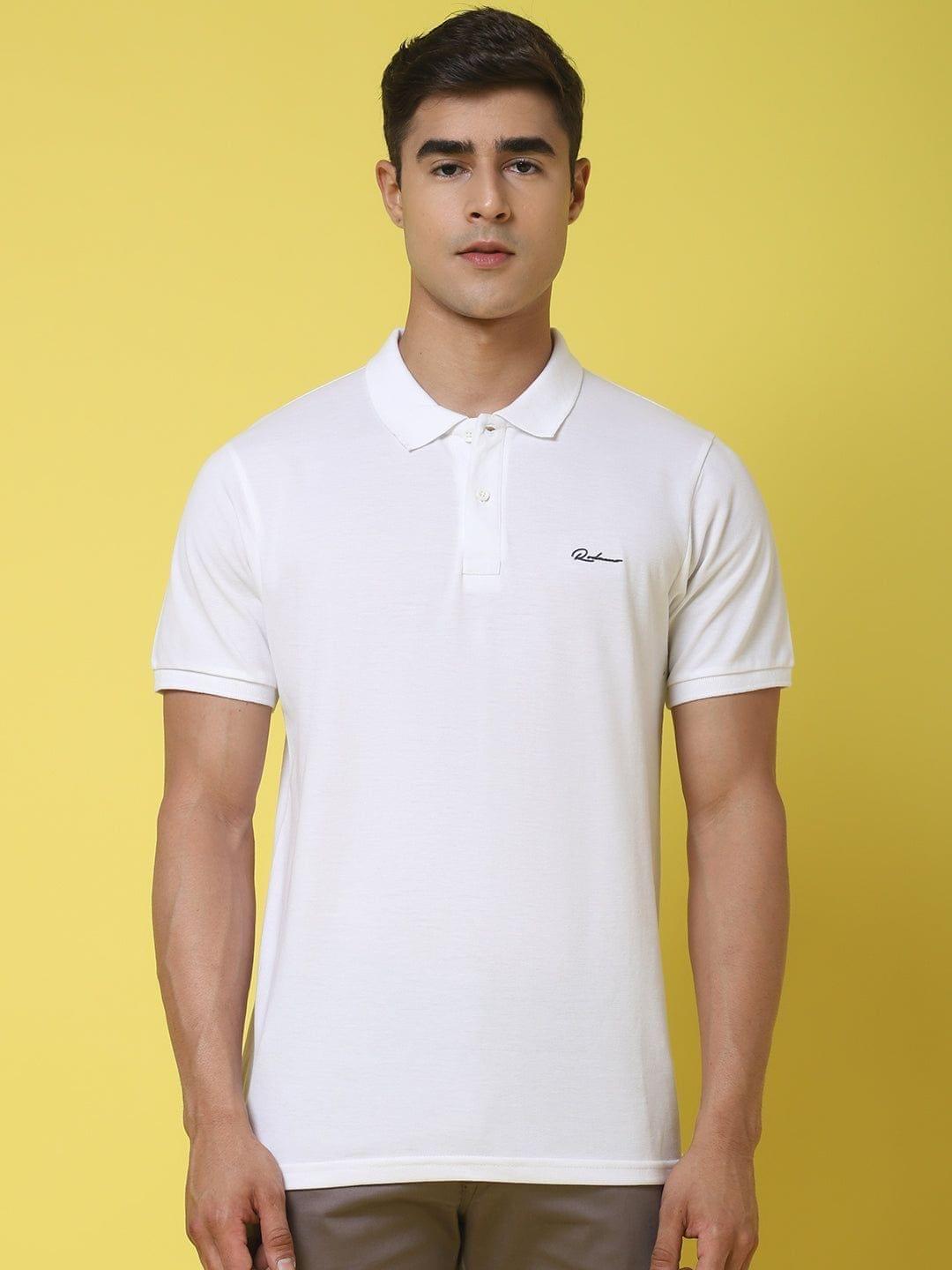 Rodamo Polo Collar White Slim Fit Cotton T-Shirt