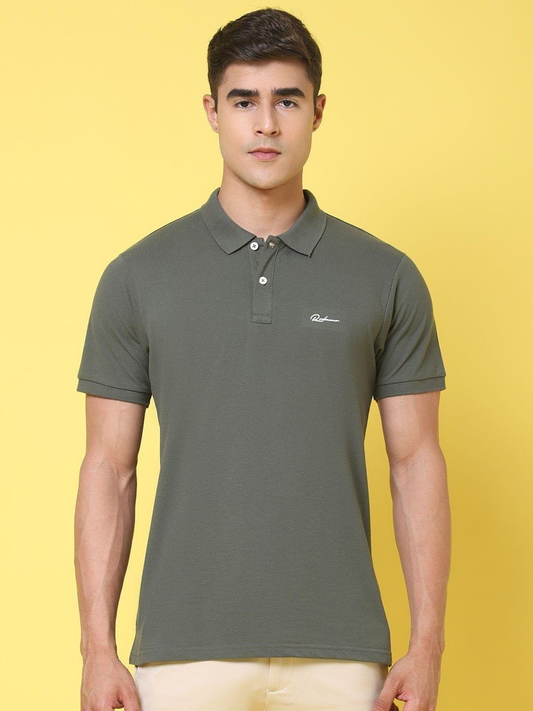 Rodamo Polo Collar Olive Slim Fit Cotton T-Shirt