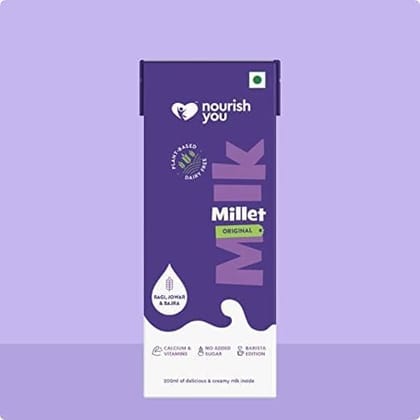 NOURISH YOU Plant Based MILLET Milk with goodness of Ragi, Jowar & Bajra - Healthy Vegan Creamy Milk Unsweetened, Anti-biotics free, Preservatives free, Dairy Free, No-added sugar (200 ml)(Pack of 12)