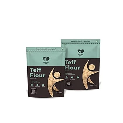 NOURISH YOU Teff Flour 1 KG | Vegan | Organic | Gluten Free | Improves Gut Health | Rich in Micro-nutrients | No preservatives | Whole Grain Teff Flour | 500 Gm each | Pack of 2