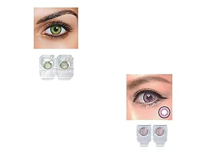 GREEN AND PINK MD SPARKLE 2 PAIR MONTHLY COLOR CONTACT LENS WITH CASE, LENS HOLDER AND 60 ML SOLUTION (PACK OF 2 PAIR)