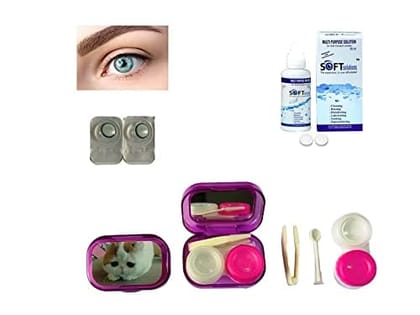 Dark Sea Blue MD Sparkle 1 Pair of Monthly Color Contact Lens With Travel Kit Contact Lens Case Box With Mirror, Tweezers, Contact Lens Holder and 60 ML Solution