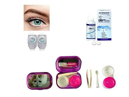 Aqua MD Sparkle 1 Pair of Monthly Color Contact Lens With Travel Kit Contact Lens Case Box With Mirror, Tweezers, Contact Lens Holder and 60 ML Solution