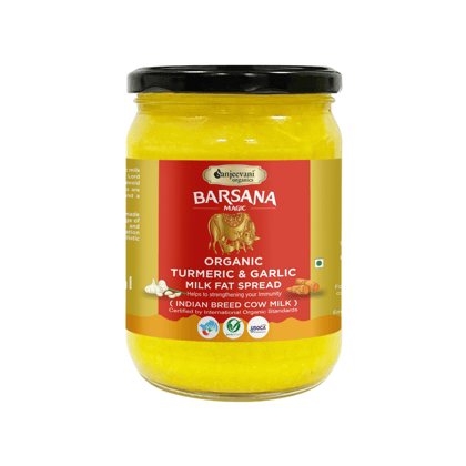 Sanjeevani Organics Organic Turmeric & Garlic Milk Fat Spread - 500ml Jar Bottle | Supports Immunity & Digestion with Turmeric & Garlic | Zero Trans Fat & Chemicals free