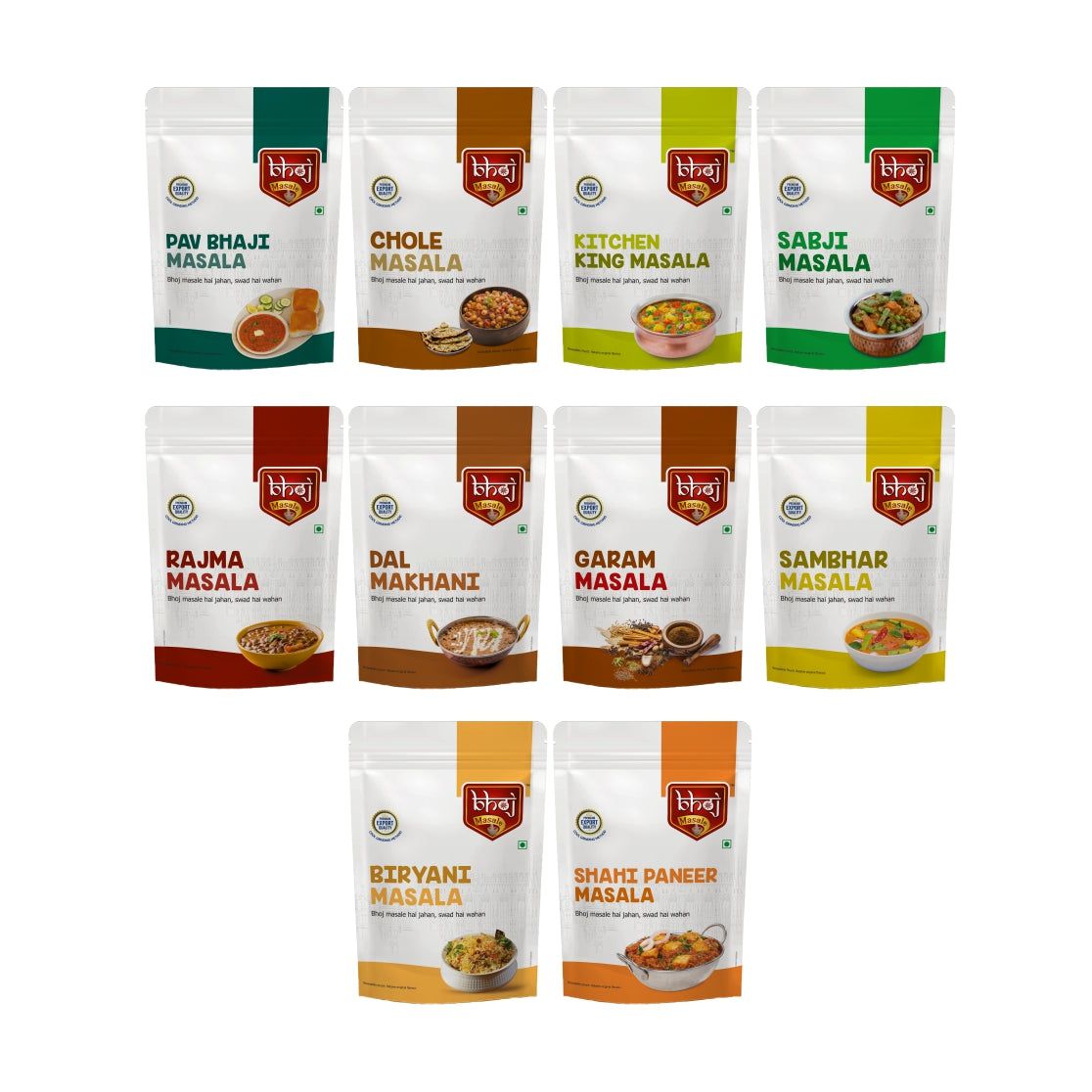 Blended Range Masale Combo - Pav Bhaji, Chole, Biryani, Kitchen King, Sabji Masala, Garam Masala, Dal Makhni, Rajma, Sambhar and Shahi Paneer (No Onion No Garlic - Jain Masale) Total 2kg (10 x 200 grams)