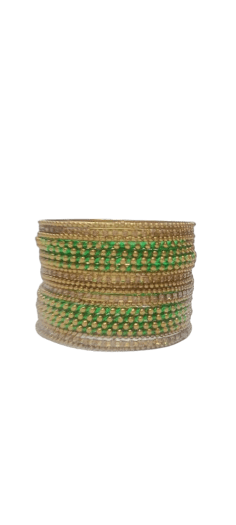  Gold and Green Glass Bangle Set