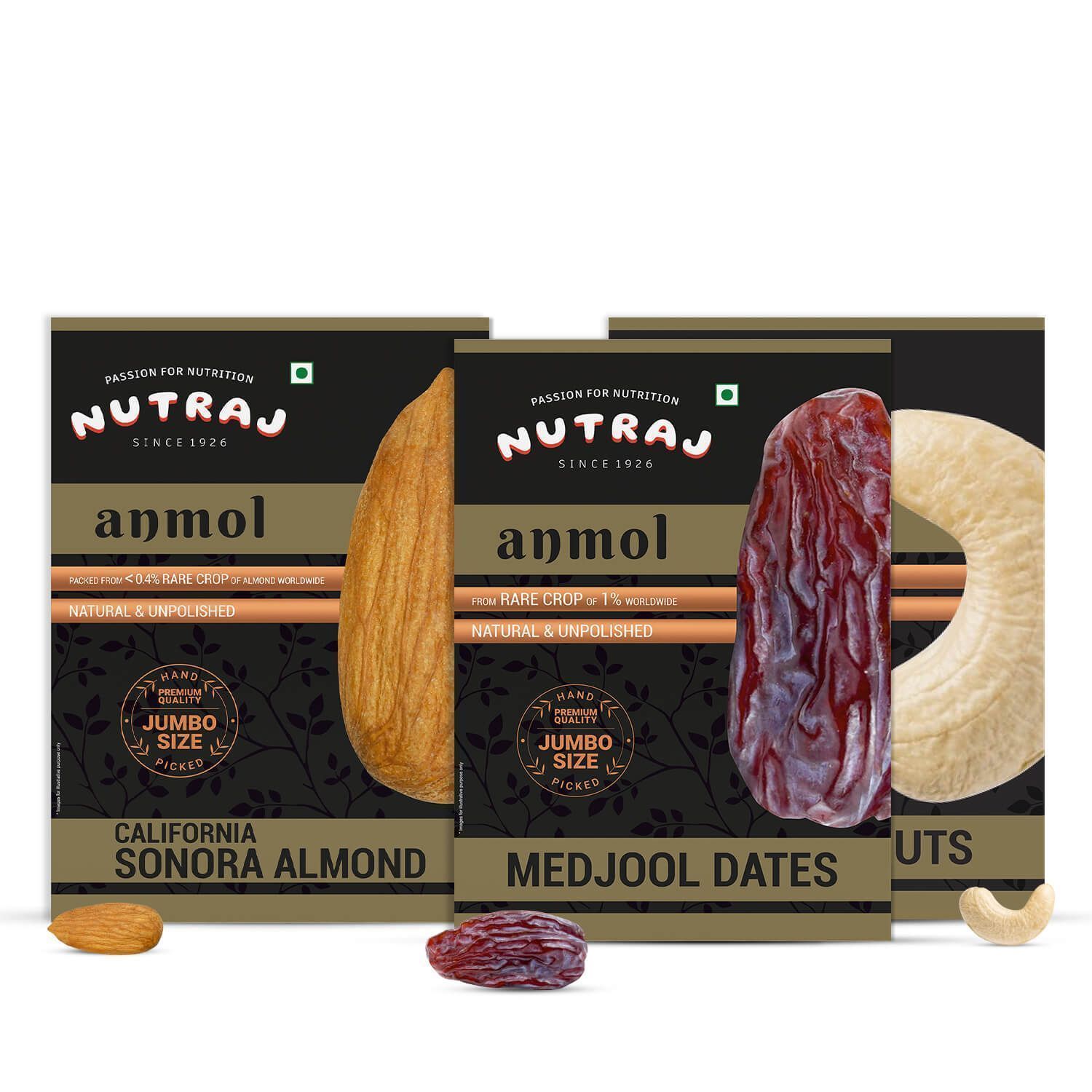 Nutraj Anmol Medjool Dates, Sonora Almond Kernel & Jumbo Cashew Nuts Combo Pack