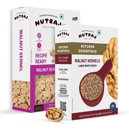 Nutraj Recipe Ready Walnut Kernels 250g & Kitchen Essential Walnut Kernels 200g - Pack of 2