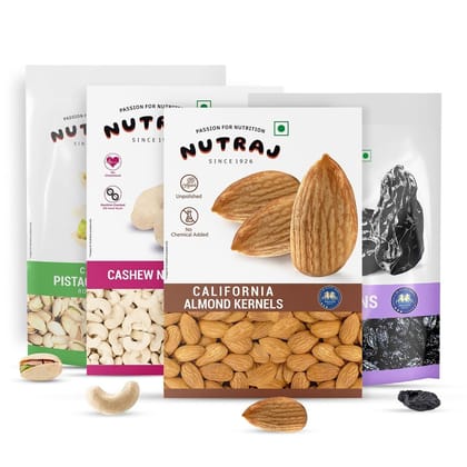 Nutraj Dry Fruits Combo Pack 600g - (Almonds 100g, Cashews 100g, Pistachios 200g, Raisins 200g)