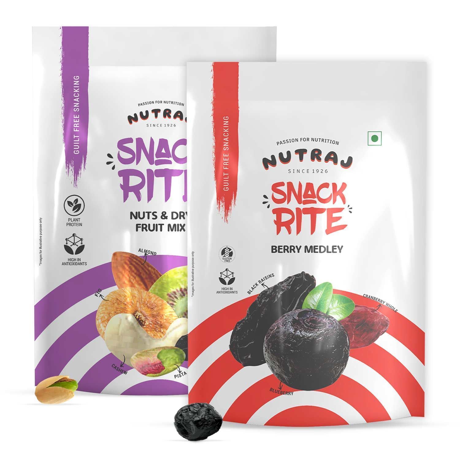 Nutraj Snackrite Nuts and Dry Fruits Mix & Berry Medley with Himalayan Pink Salt - Combo