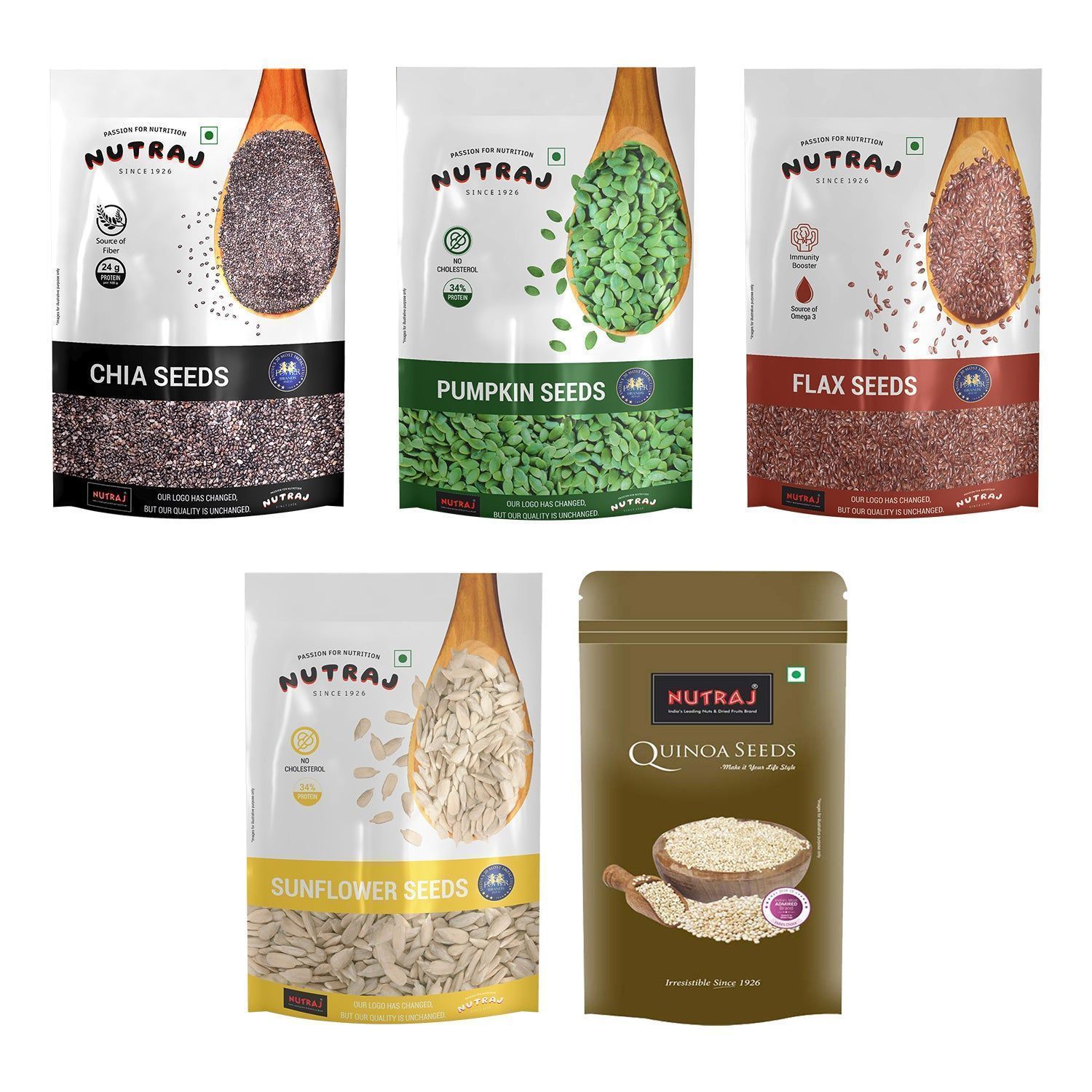 Nutraj Seeds Combo Pack 1 Kg (Chia Seeds 200g, Sunflower Seeds 200g, Flax Seeds 200g, Pumpkin Seeds 200g, Quinoa Seeds 200g)