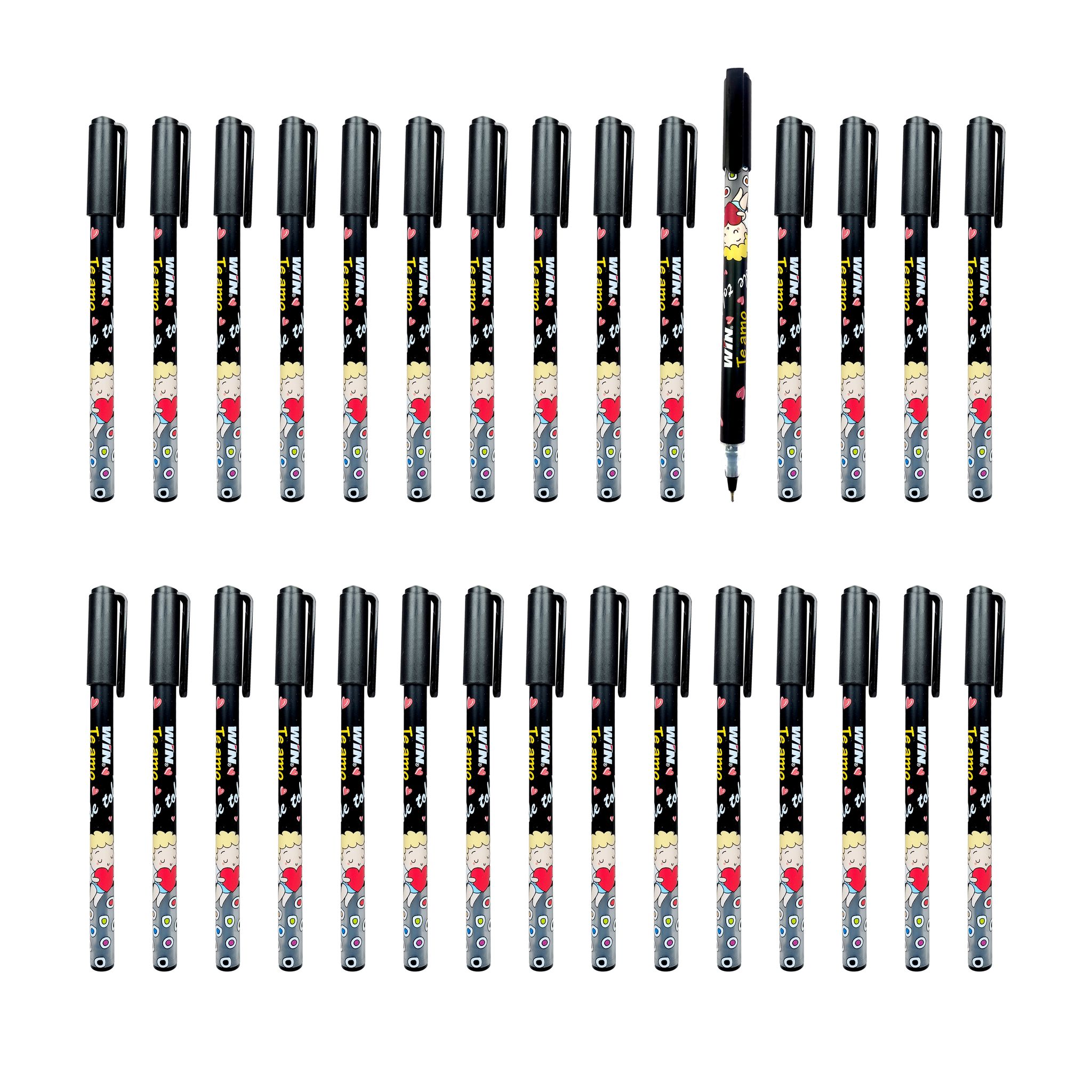 Win Te Amo 30 Black Ink|Magic Ball Pen|0.7mm Tip|School & Office Ball Pen Pack of 30, Black