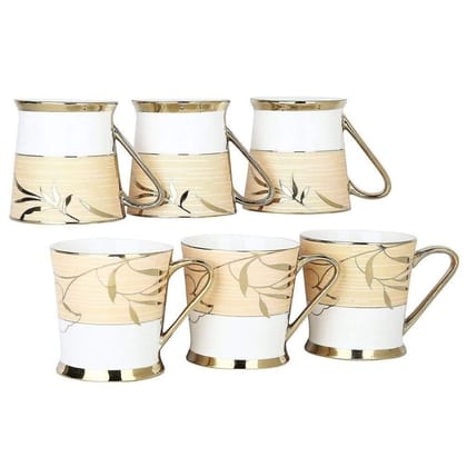 Femora Indian Ceramic Pink Floral Gold Line Tea Cup - 6 Pcs, 155 ML