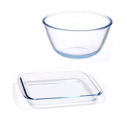 Femora Borosilicate Glass Solid Bowl - 1650ml, Set of 2, Transparent