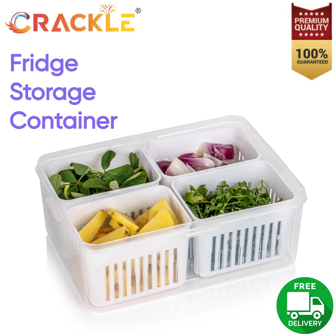 Crackle 4 Compartment Super Premium Storage Container with Drainer for Vegetables and Fruits