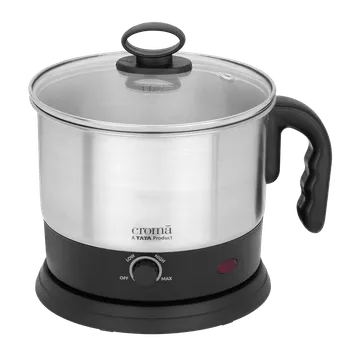 Croma 600 Watt 1.28 Litre Multi Cook Kettle with Auto Shut-off (Black and Silver)