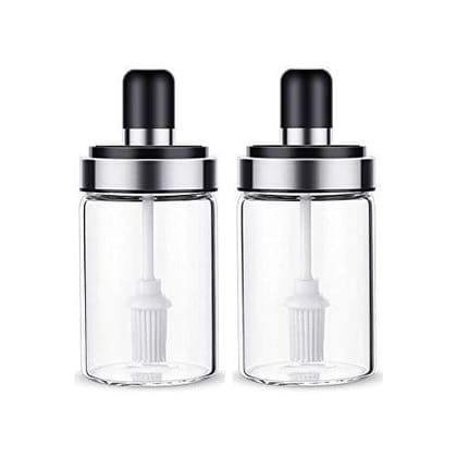 Femora Borosilicate Glass Silicone Detachable Pour & Brush Function Ghee Jar Oil Jar - 200 ML, 2pcs