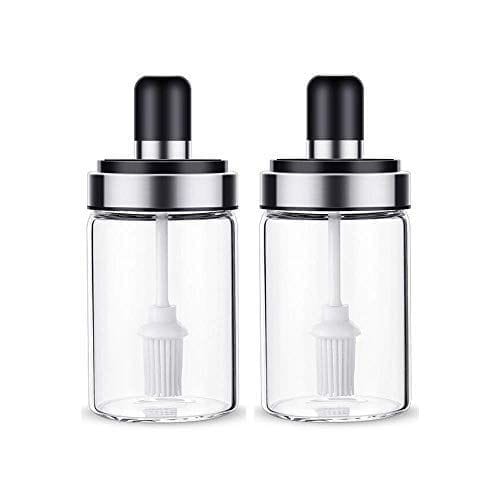 Femora Borosilicate Glass Silicone Detachable Pour & Brush Function Ghee Jar Oil Jar - 200 ML, 2pcs