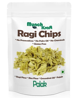 MunchKraft Chips | Ragi Chips | Palak | Pack of 3 (90 g each)| No Palm Oil | No Chemicals | Healthy Snack