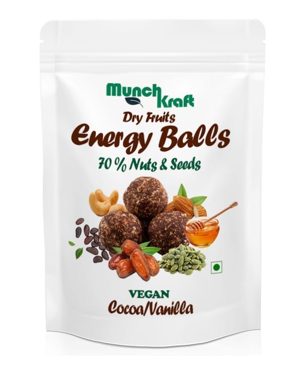 MunchKraft Energy Balls | Dry Fruits (Cocoa/Vanilla) | 200 g | All Natural | No Added Sugar | No Preservatives | Healthy Snack