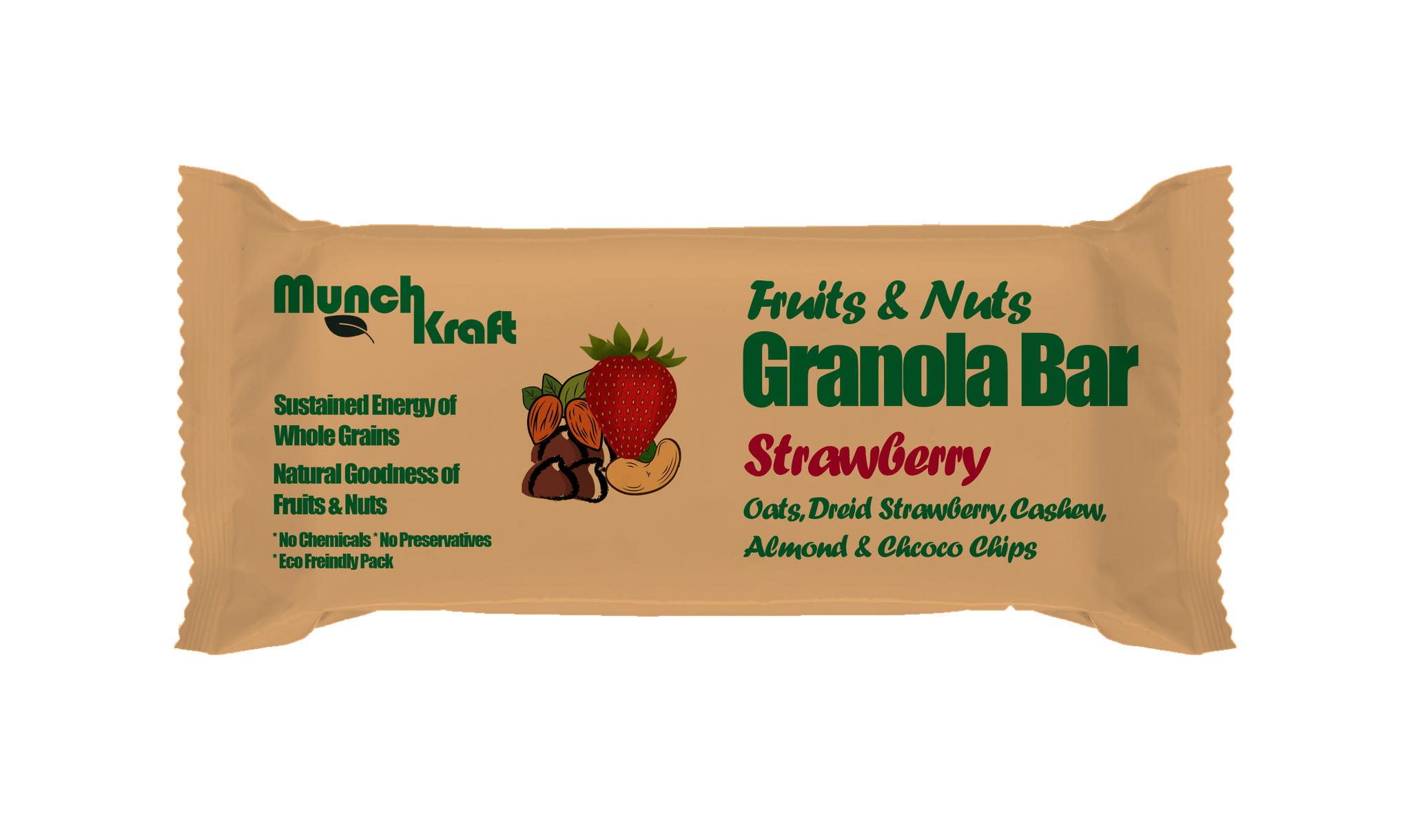 MunchKraft Cereal Bars | Fruits & Nuts Granola Bar | Strawberry | Pack of 6 x 40 g | All Natural | No Preservatives | Healthy Snack