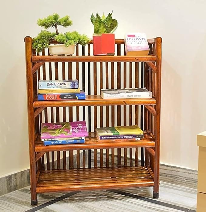 Wooden Bamboo 4-Tier Books & Newspaper | Gardening Planter | Shoes & Slippers Shelves Rack Closet Organizer Cabinet Utility Storage