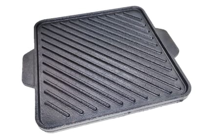 Cast Iron Grill Griddle Pan 2 in 1 with Handles 10 inch (Black,Square,3.6 Kg)