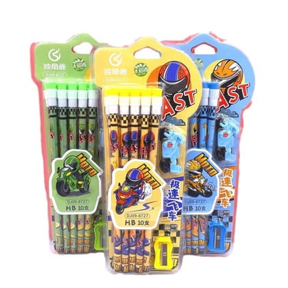 KTRS ENTERPRISE cartoon pencil 3 set with eraser head round Rod HB kindergarten big head writing posture practice pen