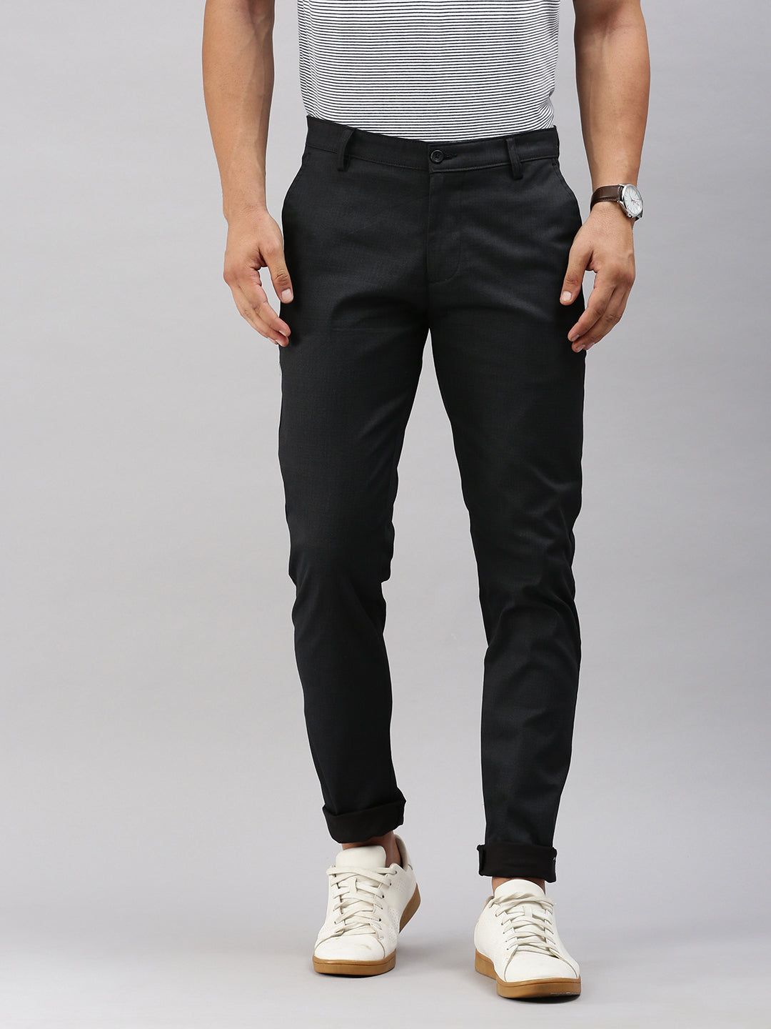 Classic Polo Men's Black Slim Fit Solid Casual Trouser | TP2-CL 07 D-BLK-MF-LY