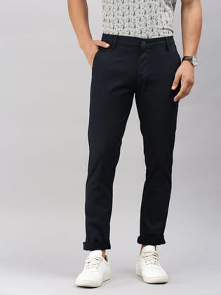 Classic Polo Men's Navy Blue Slim Fit Checked Casual Trouser | TP2-CL 05 C-NVY-MF-LY