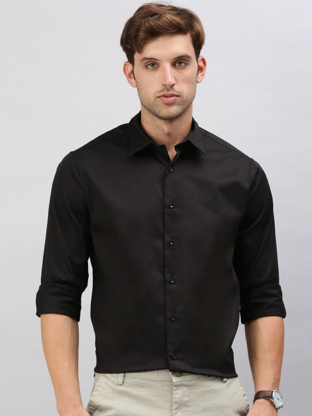 Classic Polo Men's Full Sleeve Black Slim Fit Solid Casual Shirt | SP2-EL-03 A-FS-SLD-SF