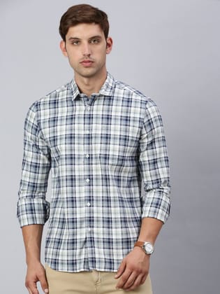 Classic Polo Men's Full Sleeve White/Blue Slim Fit Checked Casual Shirt | SP2-CL-30 A-FS-CHK-SF