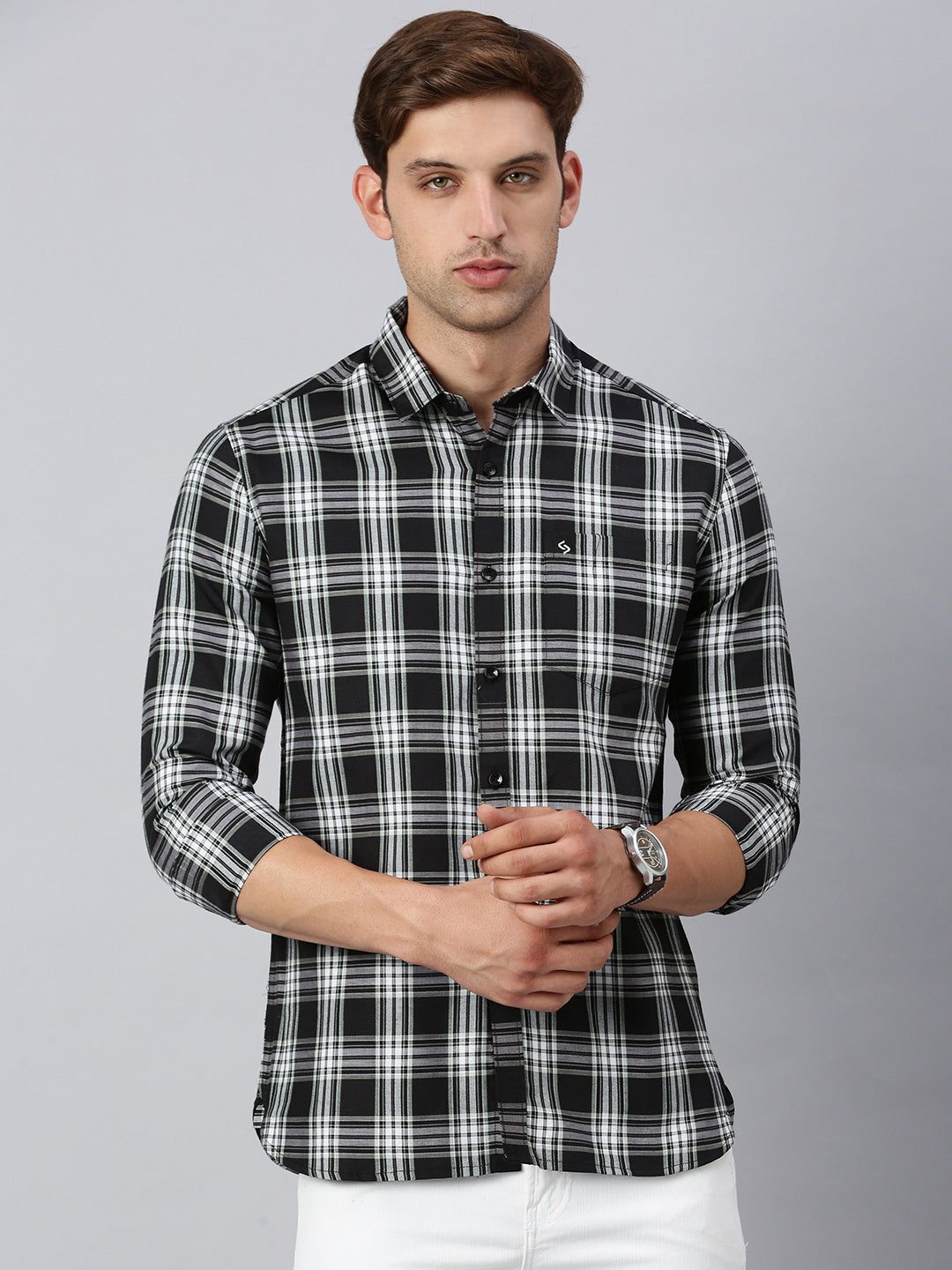 Classic Polo Men's Full Sleeve Black/White Slim Fit Checked Casual Shirt | SP2-CL-29 A-FS-CHK-SF