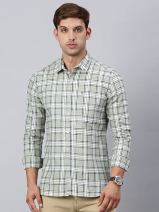 Classic Polo Men's Full Sleeve Lt.Green/White Slim Fit Checked Casual Shirt | SP2-CL-29 B-FS-CHK-SF