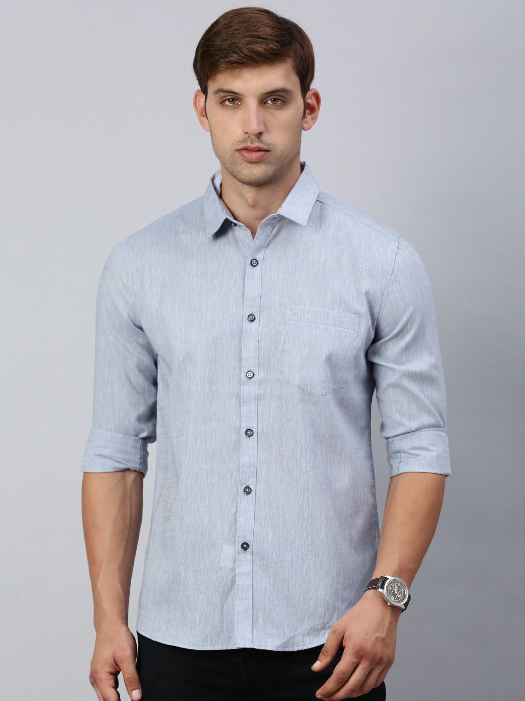 Classic Polo Men's Full Sleeve Grey Slim Fit Solid Casual Shirt | SP2-CL-24 A-FS-SLD-SF