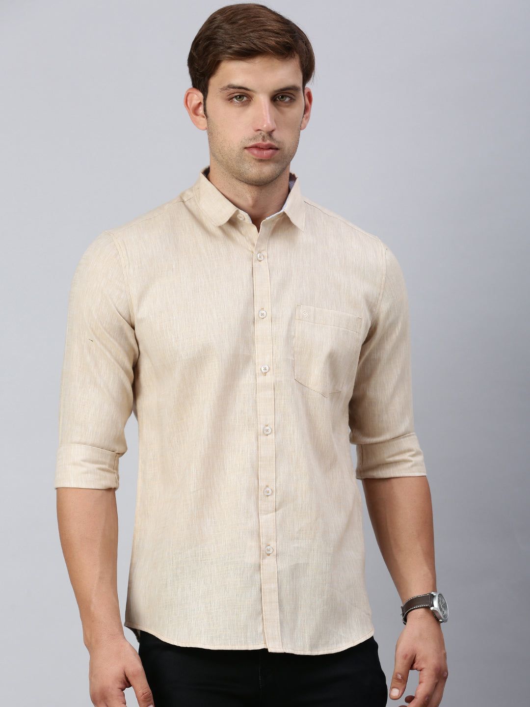 Classic Polo Men's Full Sleeve Beige Slim Fit Solid Casual Shirt | SP2-CL-24 B-FS-SLD-SF