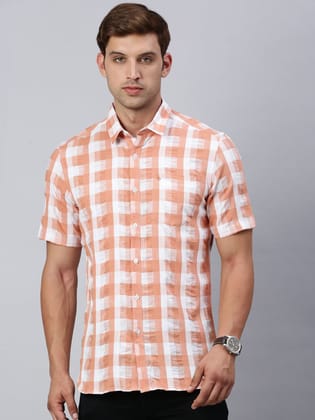 Classic Polo Men's Full Sleeve Orange/White Slim Fit Checked Casual Shirt | SP2-CL-26 A-FS-CHK-SF