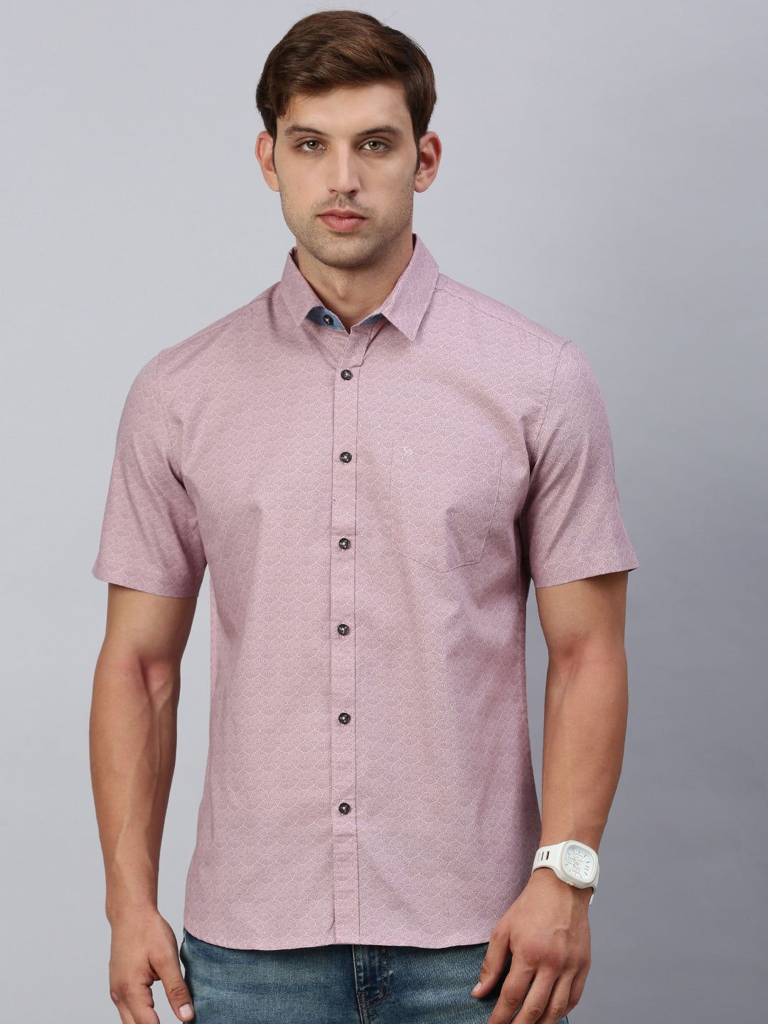 Classic Polo Men's Half Sleeve Dark Pink Slim Fit Printed Casual Shirt | SP2-CL-12 B-HS-PRT-SF