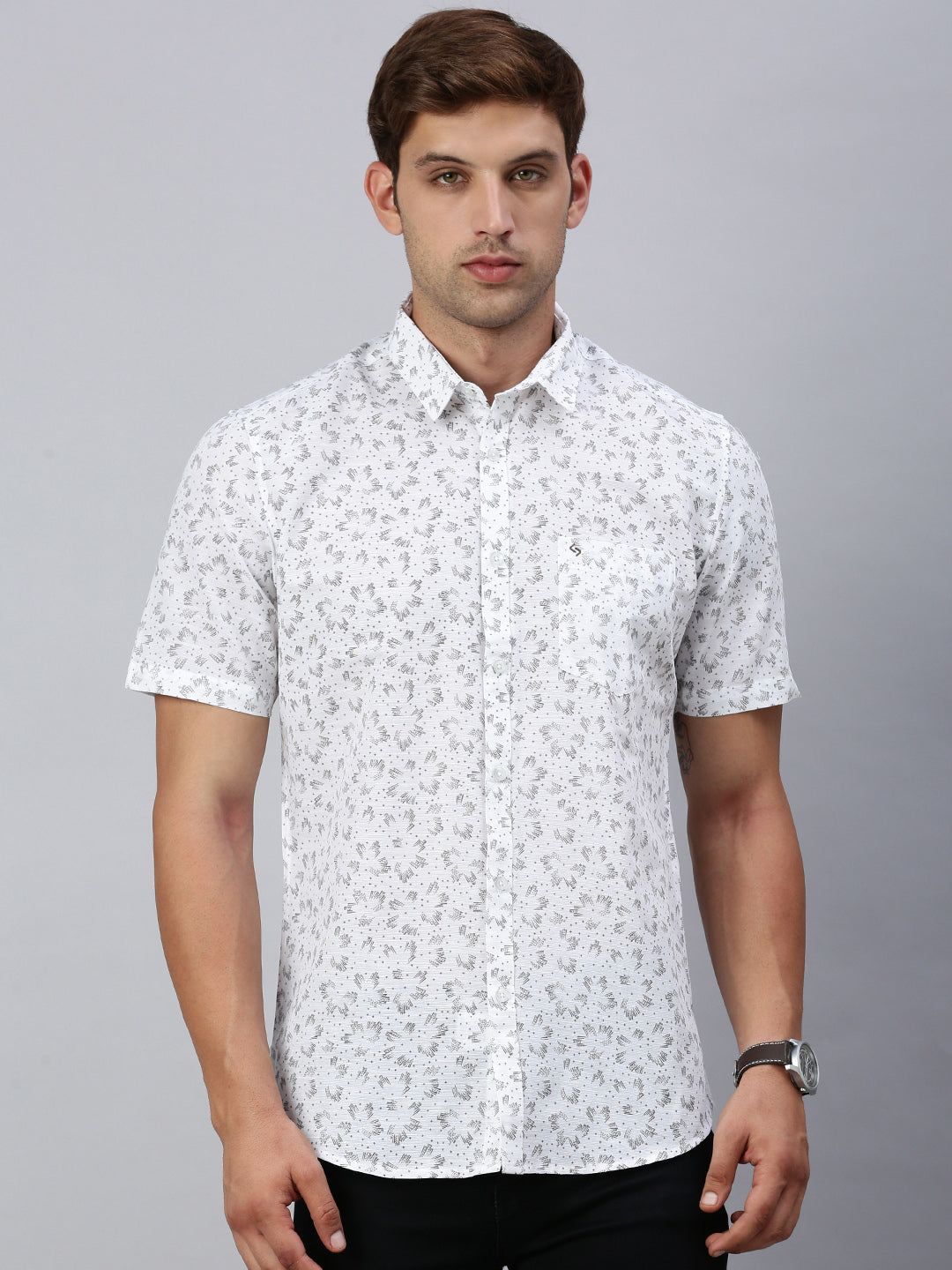 Classic Polo Men's Half Sleeve White/Grey Slim Fit Printed Casual Shirt | SP2-CL-08 B-HS-PRT-SF