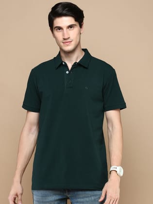 Classic Polo Men's Half Sleeve Dark Green Polo Neck Slim Fit Solid T-Shirt | PRM - 799 B SF P