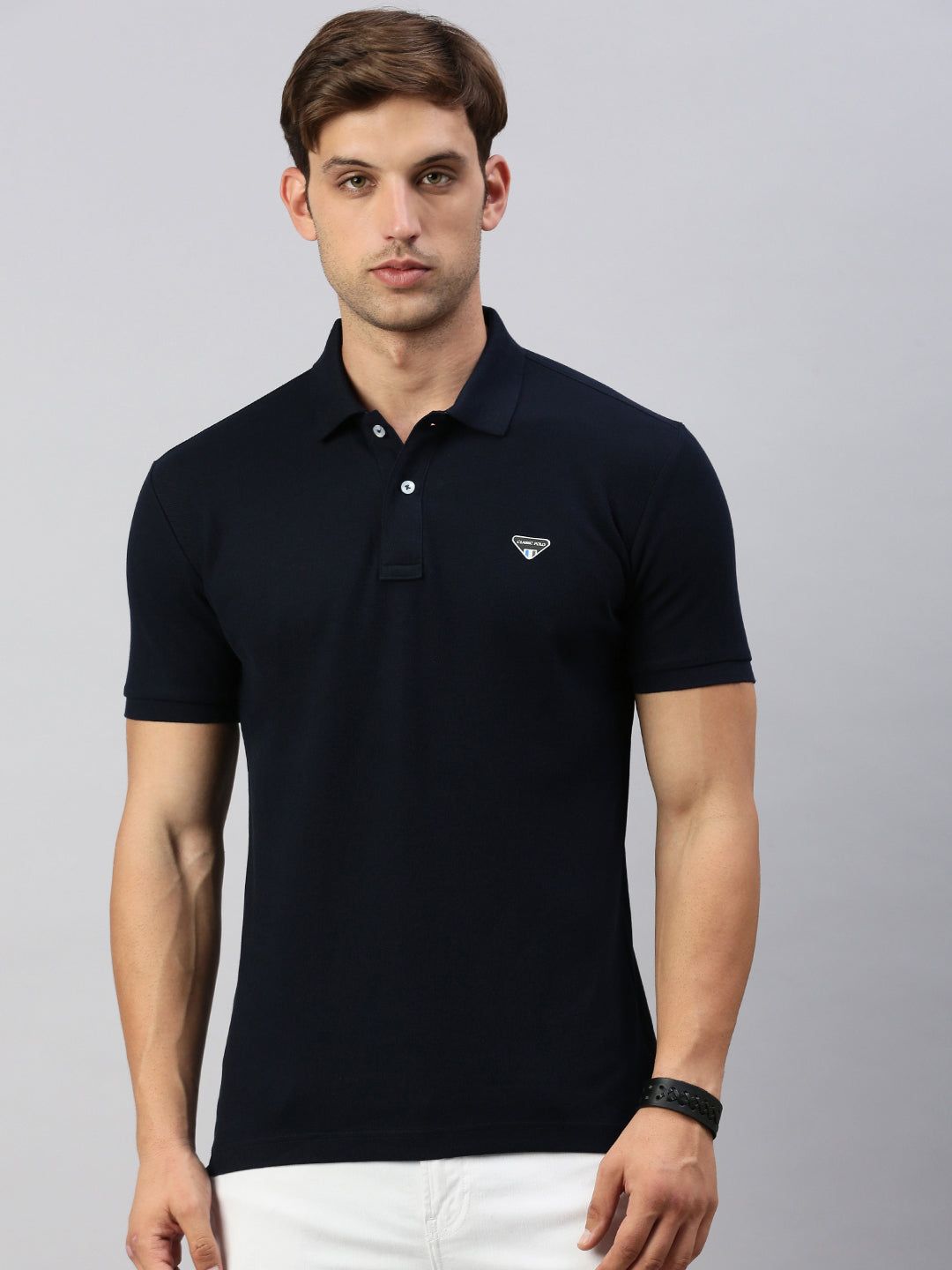 Classic Polo Men's Half Sleeve Navy Blue Polo Neck Slim Fit Solid T-Shirt | PRM - 797 A SF P